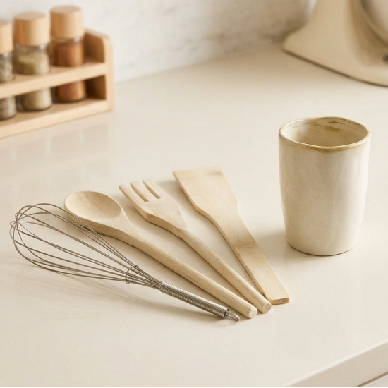 Kitchen Utensils 4 Pcs & Ceramic Holder Set
